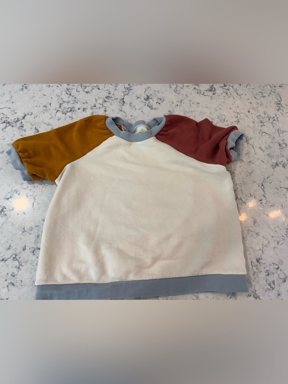 Madewell Woman’s XS Cream, Brown and Mustard Colorblock Shortsleeve Sweatshirt.